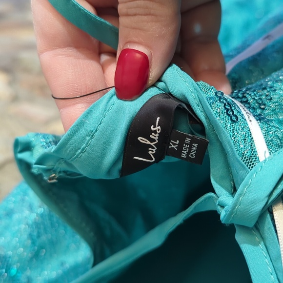 Lulus Glittering Presence Teal Green Sequin Lace-Up Maxi Dress - Picture 12 of 14